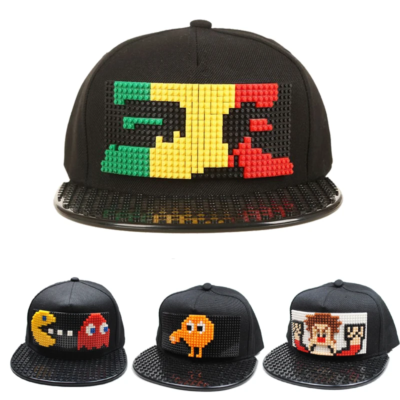 Comprar Nuevo rompecabezas juegos bloques DIY legos gorra de béisbol Bob Marley píxeles superhéroe papá sombreros gorra Snapback para hombres y mujeres desmontable