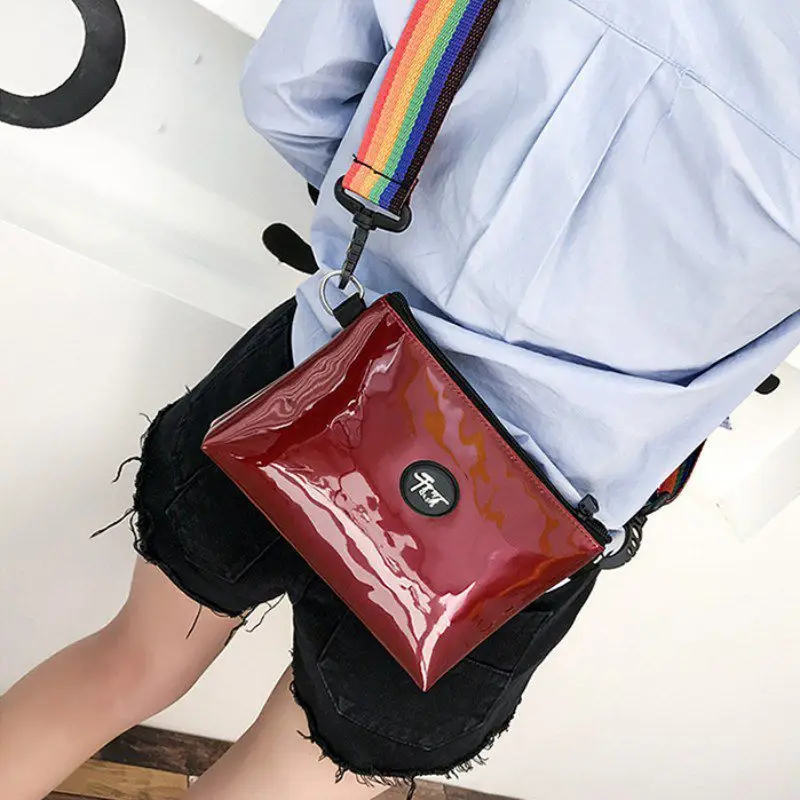 

Women Simple Patent Leather Solid Color Handbags Versatile Shoulder Zipper Messenger Leather Retro Square Handbag bolsa feminina