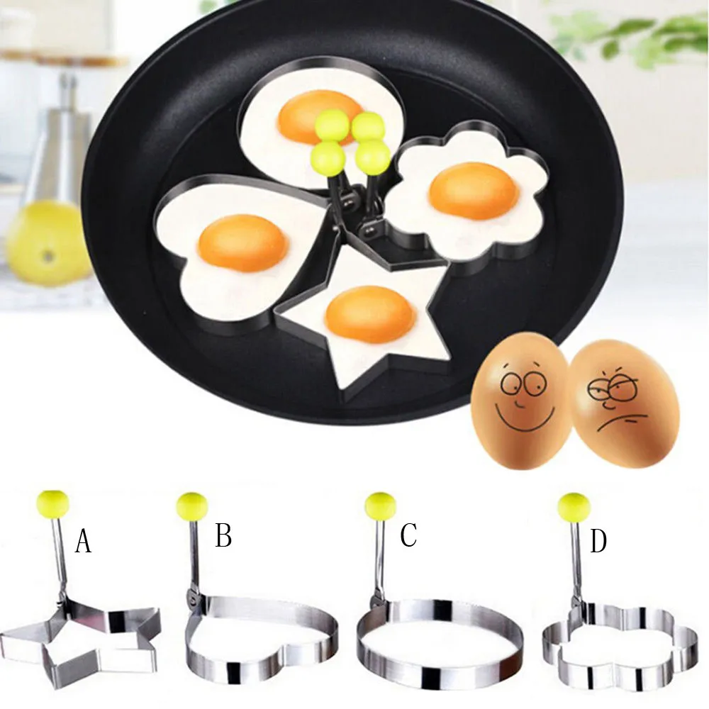 New Silicone Eggs Molds Non-Sticker Omelet Fried Stainless Steel Fried Egg Shaper Pancake Mould Mold Kitchen Cooking Tools#LY