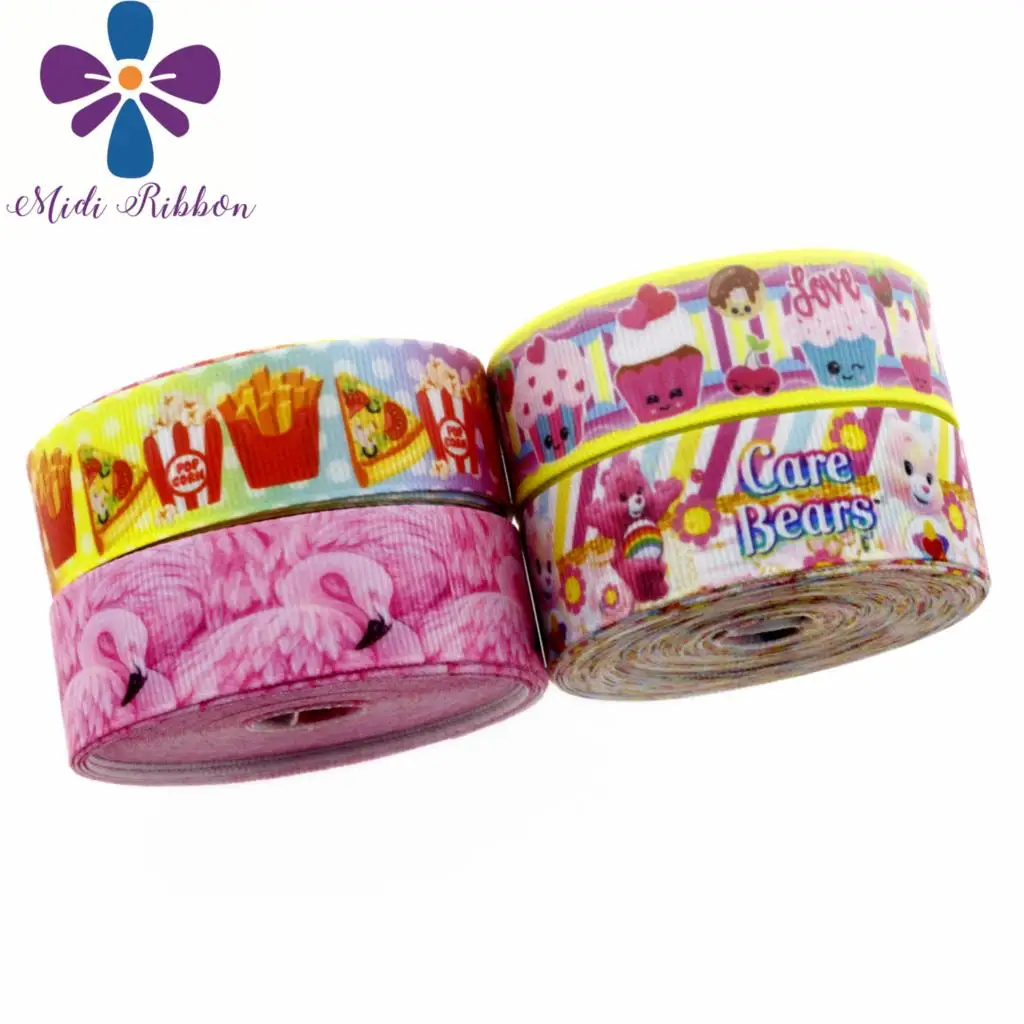 

7/8"22mm Pink Flamingo Cute Bears Printed Grosgrain Ribbon Sweet Cupcakes Gift Packing Stuffs Hair Band Making 10yards/roll