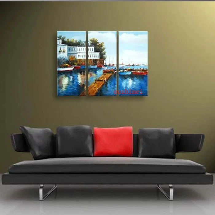 

3 Panel Wall Art Modern Picture Mediterranean For Home Decoration On Canvas Paint Handmade Painting Seascape View