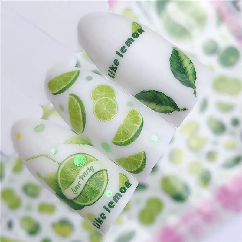 

ZKO 100% New 3D Nail Stickers Cyan Lemon Patterns Transfer Tips Manicure Nail Art Decoration