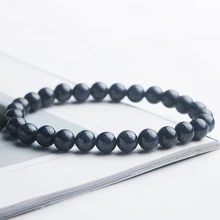 Натуральный голубой сапфир браслеты из цветных камней стрейч 7 мм круглые Кристальные бусины браслет для женщин Женский Мужской камень ювелирные изделия AAAA
