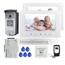 FREE SHIPPING 7″ Screen Video Intercom Door Phone System + 2 Monitors + Outdoor RFID Access Doorbell Camera + Power + Remote