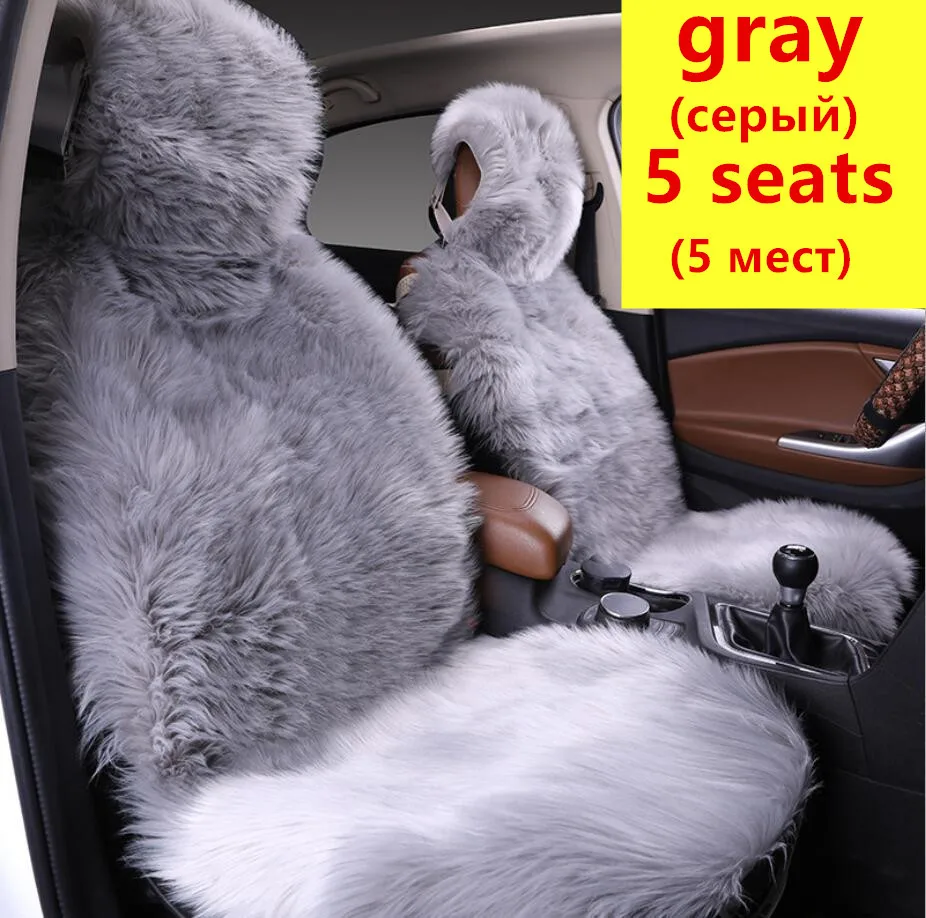 5 сидений сзади длинные волосы автомобильные чехлы для сидений, натуральный мех овчины автомобильные чехлы Универсальный Размер, набор автомобильных сидений для автомобиля kia - Название цвета: 5 seats