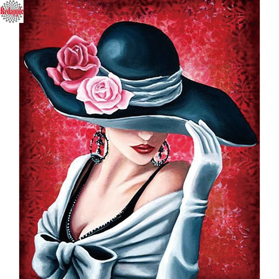 

5d diamond Embroidery,People,Hat Women,Diamond Painting,full square,Cross Stitch,flower,3D,Diamond Mosaic,Needlework, Handicraft