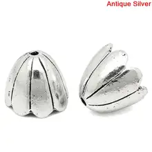 DoreenBeads Бусины Из Цинкового металлического сплава, колпачки с цветком, античное серебро(подходит для бусин 20 мм), узор в полоску 17 мм(5/") х 15 мм(5/8"), 2 шт