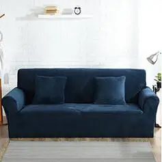 WLIARLEO Плюшевые Чехлы для диванов, однотонный оранжевый эластичный тканевый чехол для дивана, бархатный антиклещи, диван Manta Slipcover, полотенце для дома - Цвет: Navy Blue