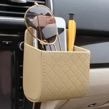 Auto Vent Outlet Trash Box PU Leather Car Mobile Phone Holder Bag Automobile Hanging Box Car Styling Black Brown Beige