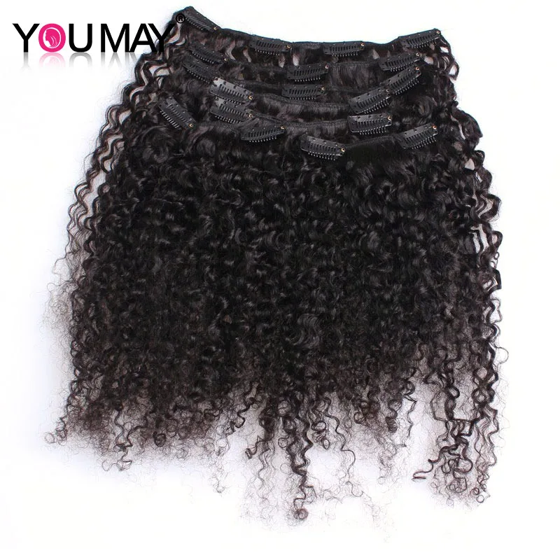 

Kinky Curly Clip In Human Hair Extensions 120g/Set 3B 3C Mongolian Clip Ins Extensions Remy Hair You May