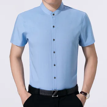 

Summer Men's Shirt Men's Business Casual Shirt Men's Stand Collar Short Sleeve Single-breasted Solid Color Shirt