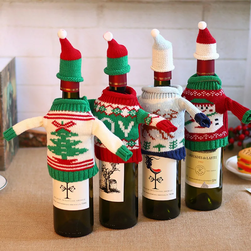 

Christmas Decorations for Home Wine Cover Dinner Party Table Decors Santa Claus Deer Navidad Decor New Year Stocking Gift Holder
