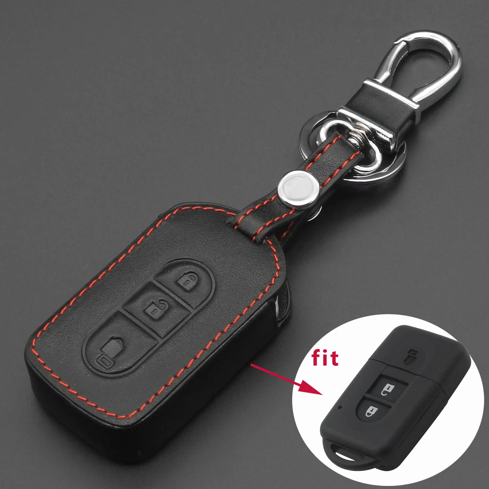 

jingyuqin 3 Buttons Car Key Leather Bag Case Cover for Nissan Tiida Note Navara Qashqai Micra Juke X-Trail Pathfinder Keychain