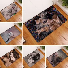 3D Vintage Entrance Mat Waterproof Cute Cat Puppy Print Floor Mats Bedroom Carpet Anti-Slip Kitchen Toilet Doormat Home Decor