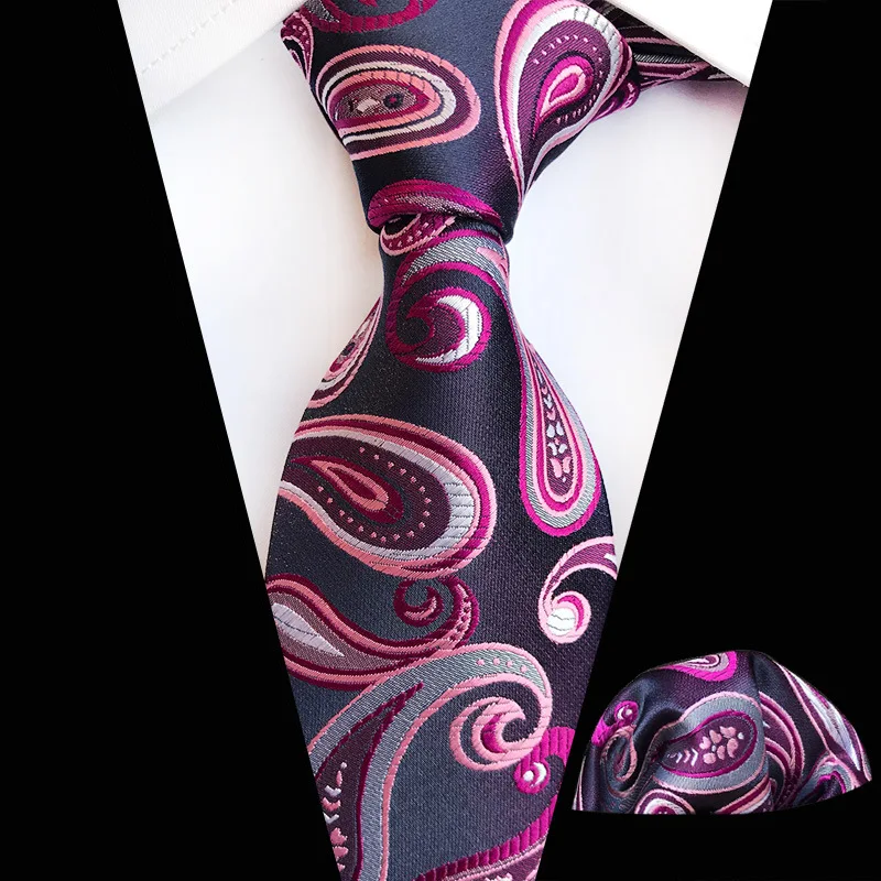 

2019 Mans Purple Floral Tie 100% Silk Jacquard Necktie Gravata Handkerchief Wedding Tie Set for Men Formal Party Ties