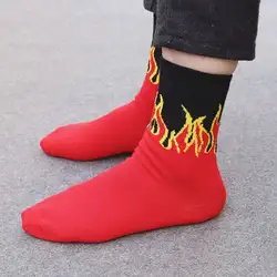 1 пара модные женские туфли Для мужчин пламя печати мягкий теплый хлопок дышащий Средний носки без пятки