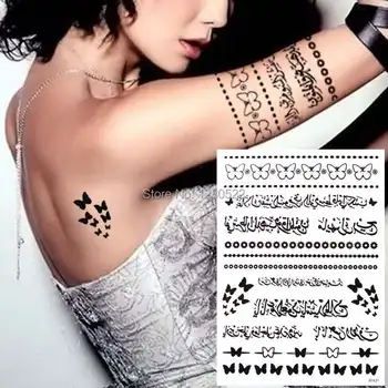 

2sheets Arabic Tattoo Temporary Black Words Jewelry Inspired Tatoo Tatuagem Temporaria Women Body Art Size 20.5x14.5cm