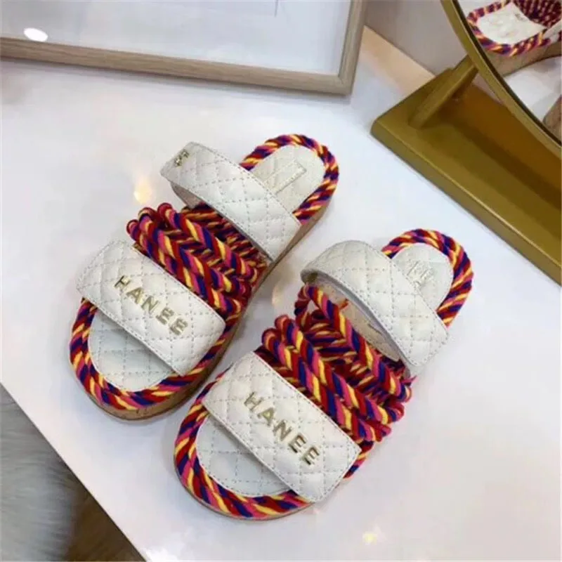 

Luxury brand rainbow Buckle sandals hemp rope platform Women Summer sandals Party Shoes fashion style1