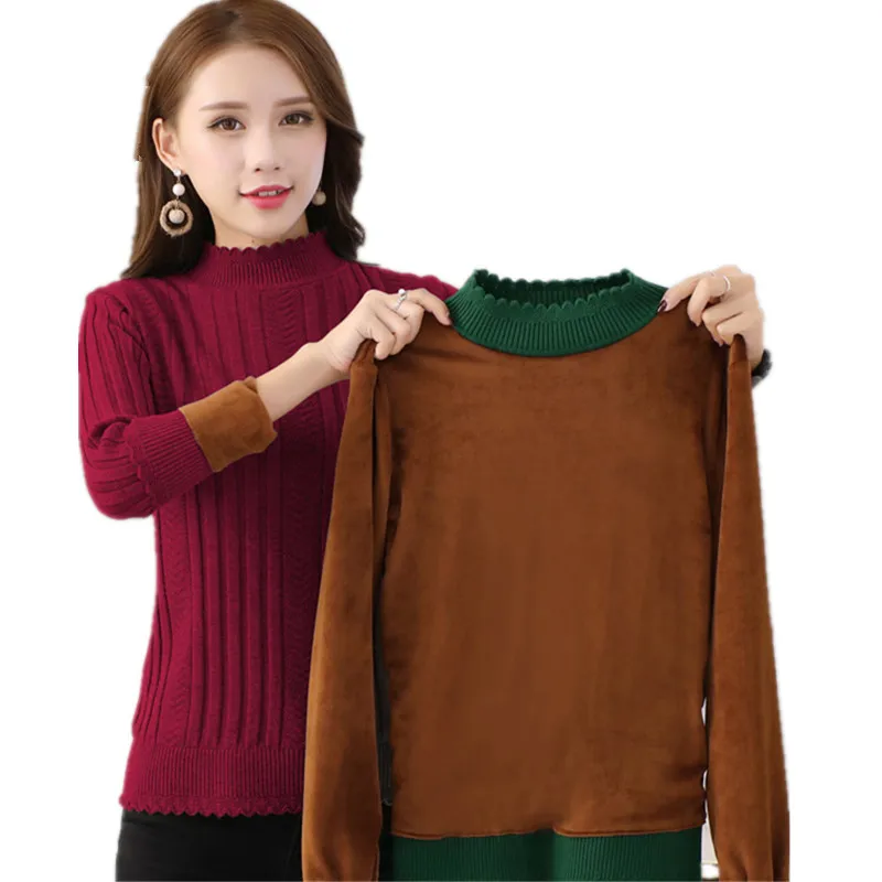

2019 Winter Warm Women Turtleneck Sweater Thicken Velvet Female Pullover Plus Size Black Lady's Sweater Women Slim Korean Jumper