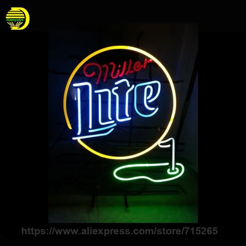 Custom Neon Signs Miller Light font b Golf b font 19x15 Handmade Glass Tube Neon Light