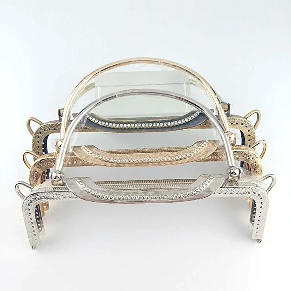 

22cm women diy hand bag making metal clasp knurling purse frame diamond decoration 5pcs/lot