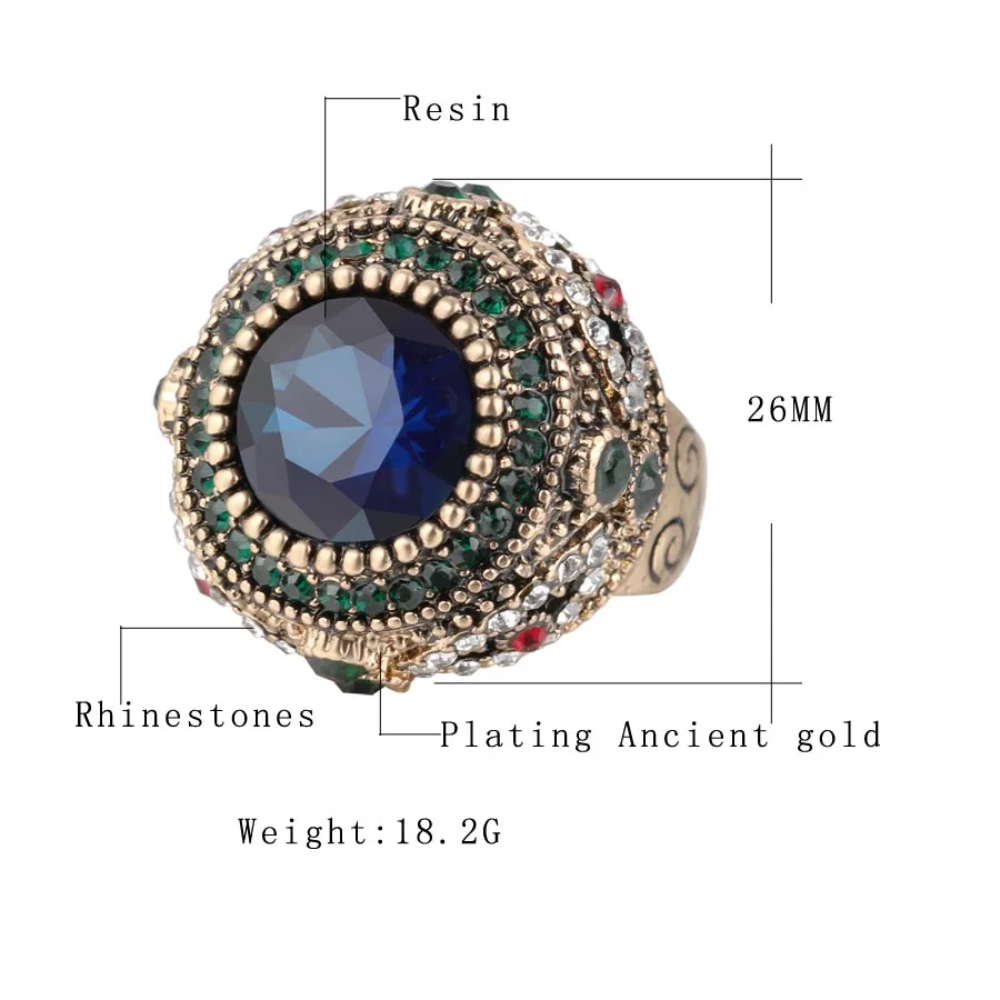 Kinel, модное Золотое античное кольцо для женщин, богемный стиль, синяя смола, инкрустация, AAA, кристалл, панк, очаровательное, королевское кольцо, винтажное ювелирное изделие