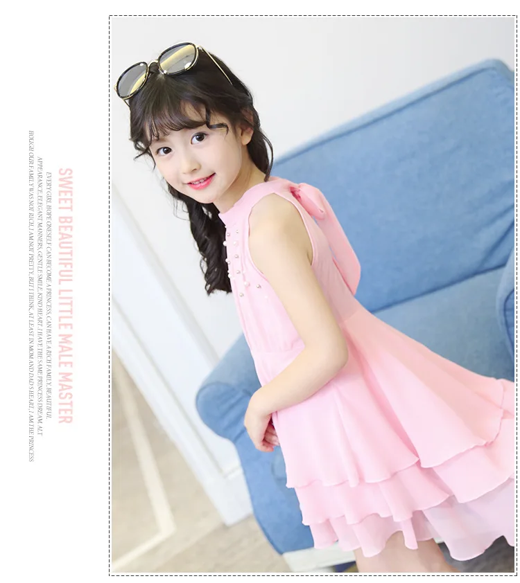 chiffon children clothing girls summer 2017 beading girl princess dresses layered child dress white pink red girls dress 4 5 6 7 8 9 10 11 12 13 14  years old little big teenage girls summer dress kids girls party dress  (10)