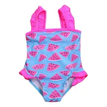 Детские купальники для девочек из полиэстера; цельный купальник; купальный костюм; пляжный купальник с оборками и фруктами; комбинезон; одежда; K424
