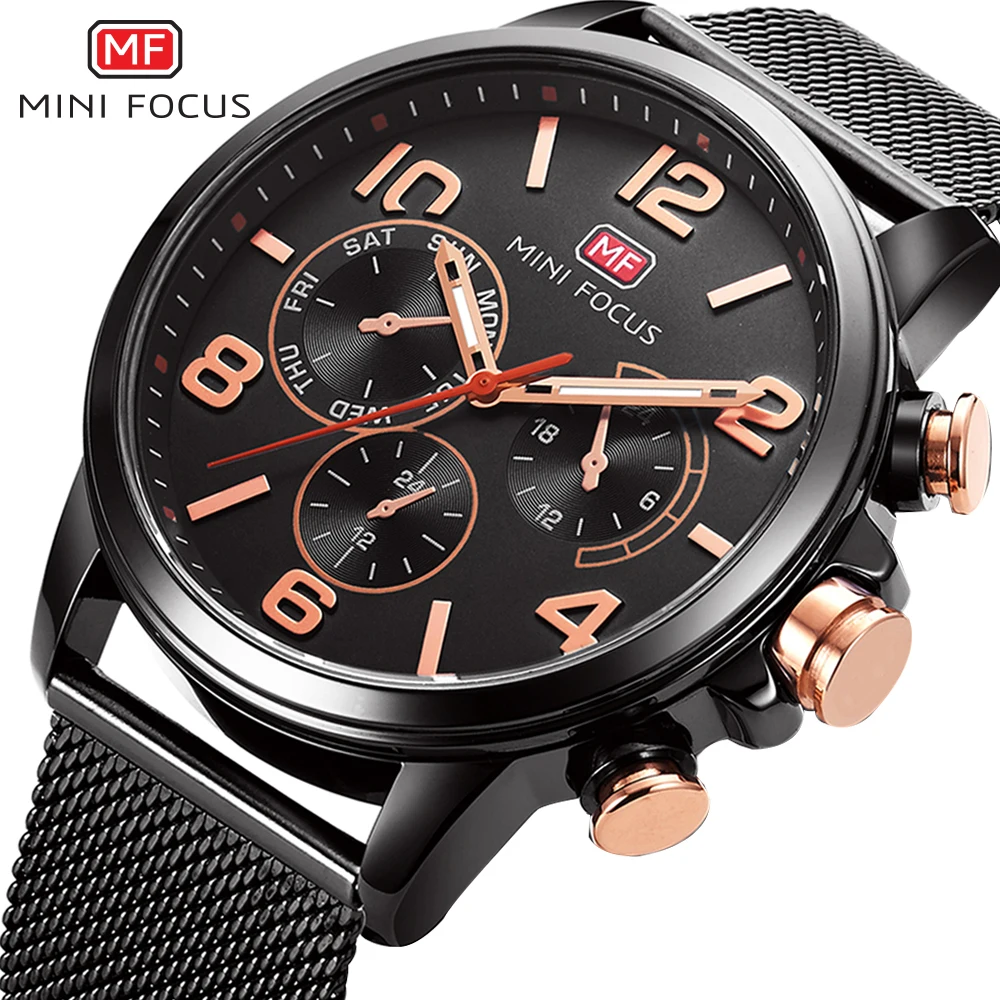 

MINIFOCUS 2018 Top Brand Mens Fashion Casual Clock Steel Mesh Gents Sport Watch Waterproof Quartz Wrist Watches Gentlemen Montre