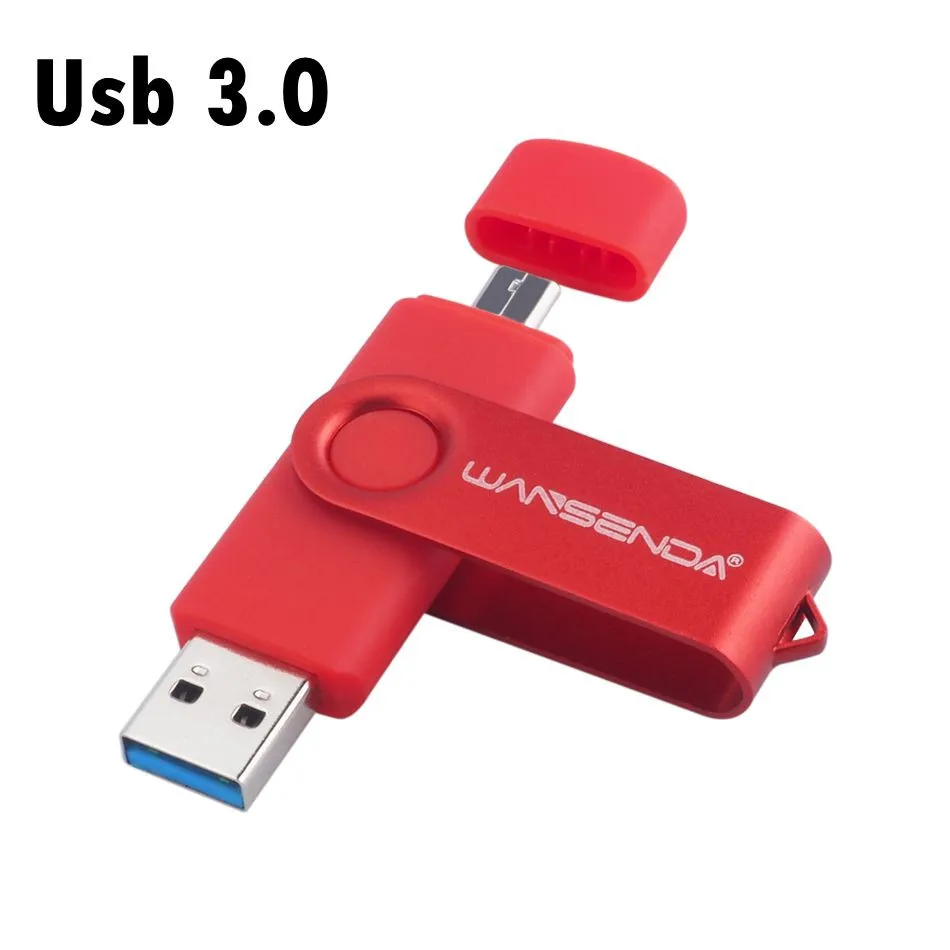 WANSENDA USB3.0 флеш-накопитель 256 ГБ 128 Гб 64 Гб OTG USB флеш-накопитель 32 ГБ высокоскоростной флеш-накопитель 16 ГБ 8 ГБ USB накопитель для Android/PC - Цвет: Красный