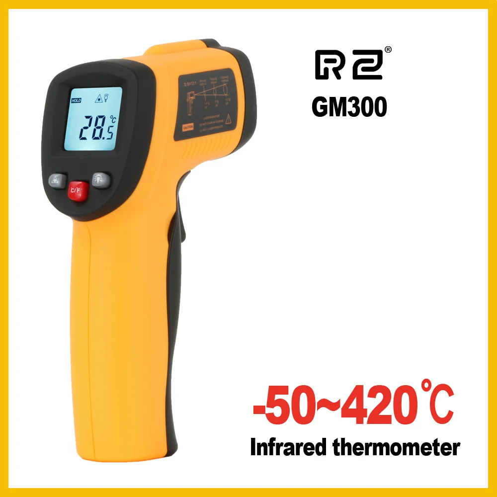 

RZ Digital Infrared Thermometer Non Contact Pyrometer IR Laser Point Gun with Backlight -50~420degree For Industial Use GM320