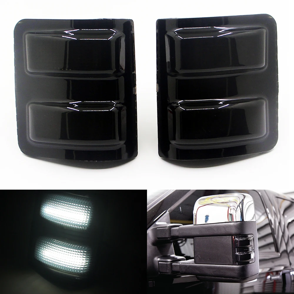 2-Piece Set Ford 08-15 F250//F350 Superduty Side Mirror Lenses Smoked Lens w// WHITE LED Running Lights /& Turn Signals