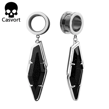 

Casvort Fashion Dark Blue Goldstone Semi-precious Stone Rhodium Plated Modern Dangle Earring Plugs Body Jewelry for Women Gift