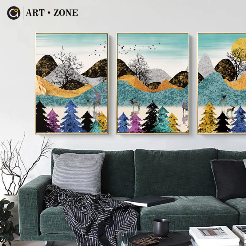 

ART ZONE Europe Cartoon Watercolor Ink Painting Modern Landscape Art Print Painting Home Bedroom Decor Painting