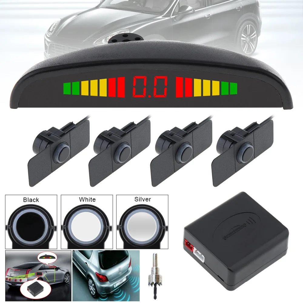 Car LED Parking Sensor With 4 Sensors 12V Cars Sensor De Estacionamento Reverse Assistance