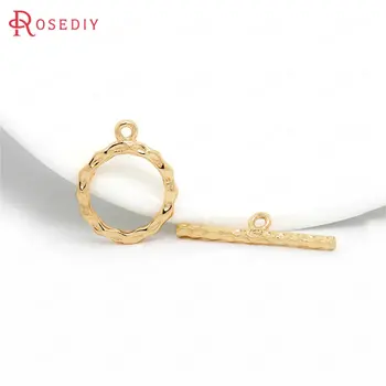 

(33184)6 Sets O:15*18.5MM,T:25*2MM Brass 24K Champagne Gold Color Plated Bracelet O Toggle Clasps Jewelry Findings Accessories