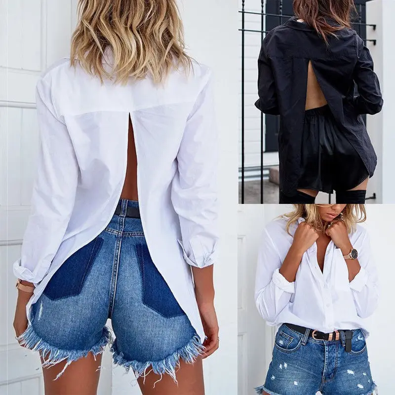 

Fashion Women T-shirt Summer Tops Loose Tee Long Sleeve T-Shirt Casual Tops New Backless Women Clothes Tops