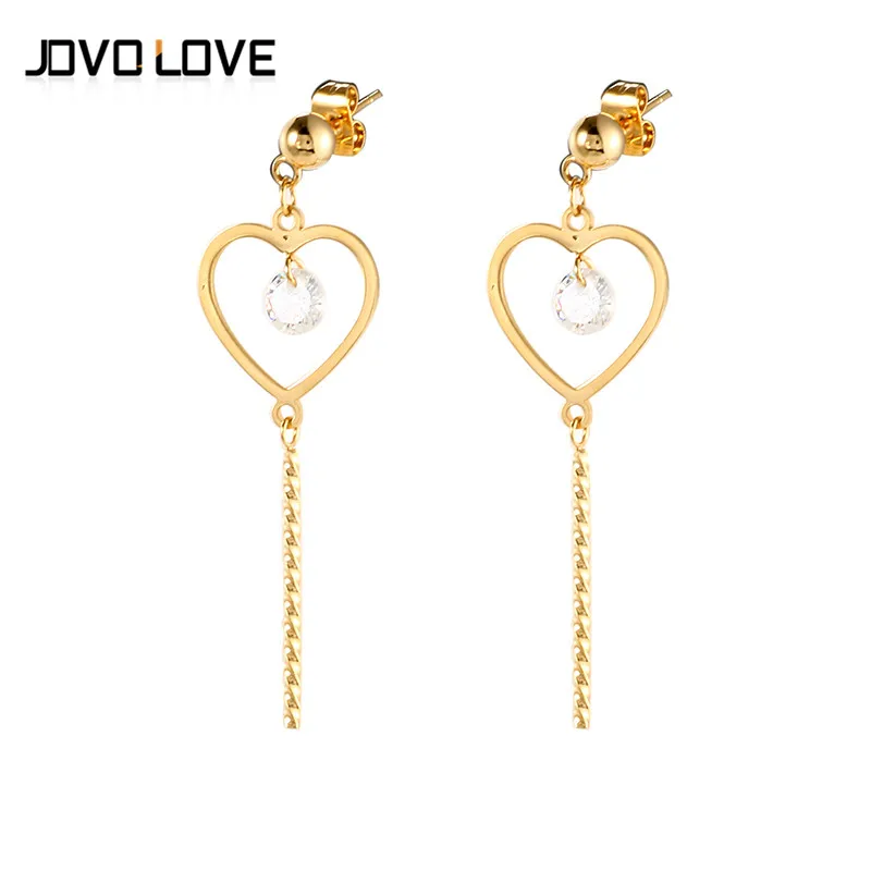 Download Aliexpress.com : Buy Gold Color Heart Shape Dorp Dangle Earrings Trendy Long Chain CZ Tassel ...
