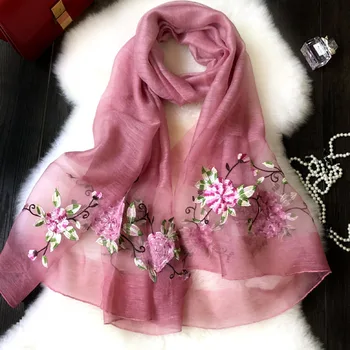 

Women's silk scarf fashion shawl embroidered ladies three-dimensional embroidery peony flowers sunscreen air conditioning scarf