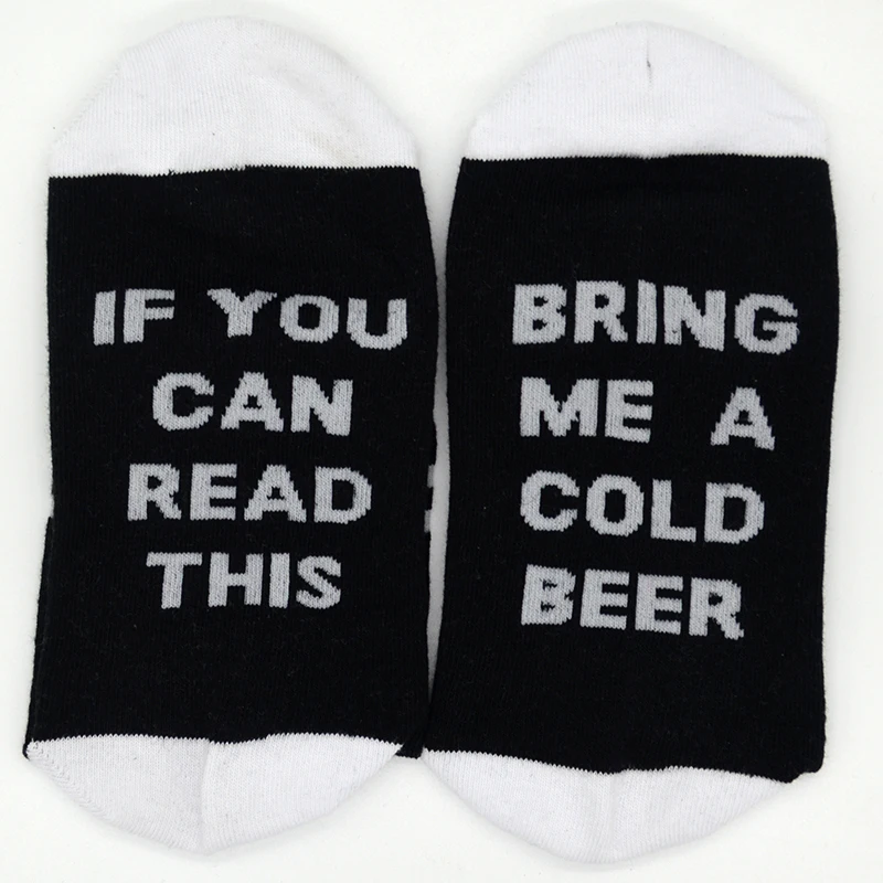 1 пара черно-белые модные Хлопковые женские короткие забавные носки с буквами, если вы можете прочесть это, подарите мне холодное пиво повседневные винные носки