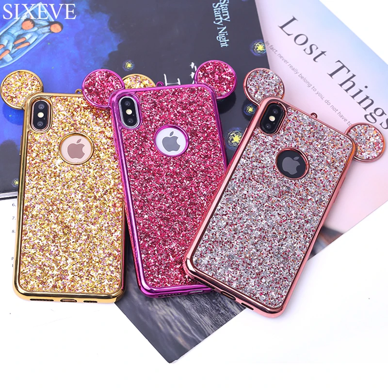 

Bling Paillettes Coque For iPhone X XS Max XR 5 5S 8 7 8Plus 7Plus 6 6S 6Plus 6sPlus Case Glitter Sequin Cartoo Ears Cover shell