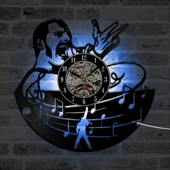 

Queen Band Freddie LED Wall Clock with 7 Color Change Musical Rock Star Vintage Vinyl Record Clocks Wall Watch Home Decoration