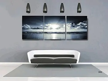 

The Black White Sea Sunset Canvas Wall Art Landscape Canvas Prints for Home Decorations Set of 3 Panels No Framed