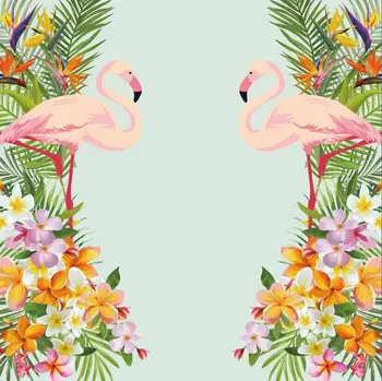 

8x8FT Hawaii Palm Tree Vintage Flowers Flamingo Birds Pattern Wall Custom Photo Studio Background Backdrop Vinyl 240cm x 240cm