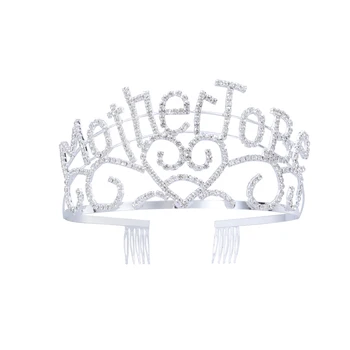 

Metal Mother To Be Silver Tiara Hearts Crown with Sparkling Rhinestones for Shower Future Expecting Mom Accessory