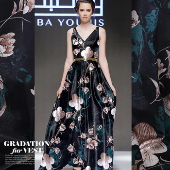 

19mm silk stretch satin fabric custom noble flowers summer silk digital print dress cheongsam fabric apparel
