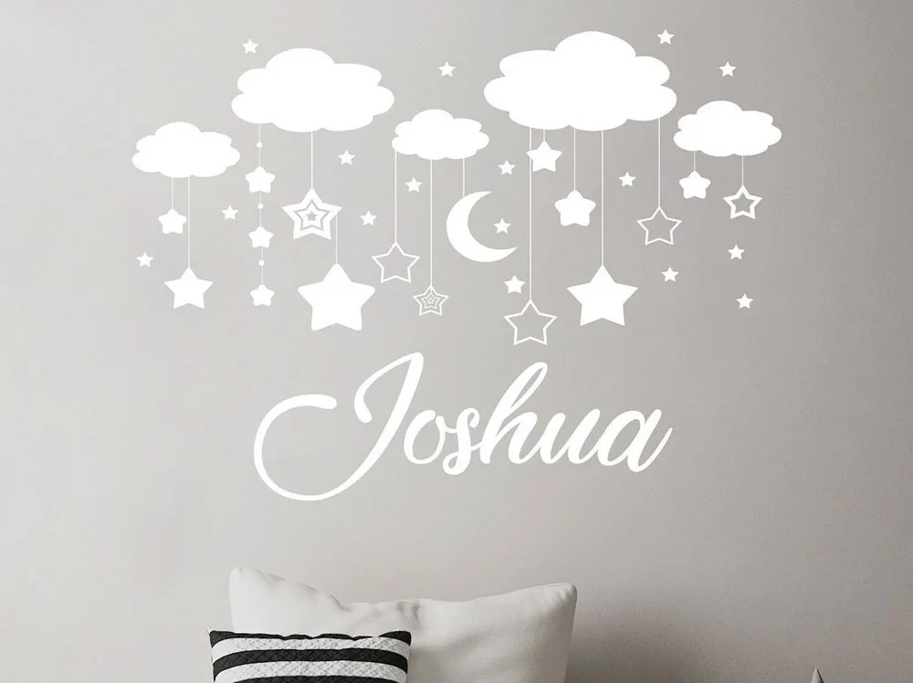 

Personalized Name Wall Decal Boy Clouds Nursery Decals Vinyl Stickers Moon Star Wall Decor Name Decal Clouds Wall Art D234