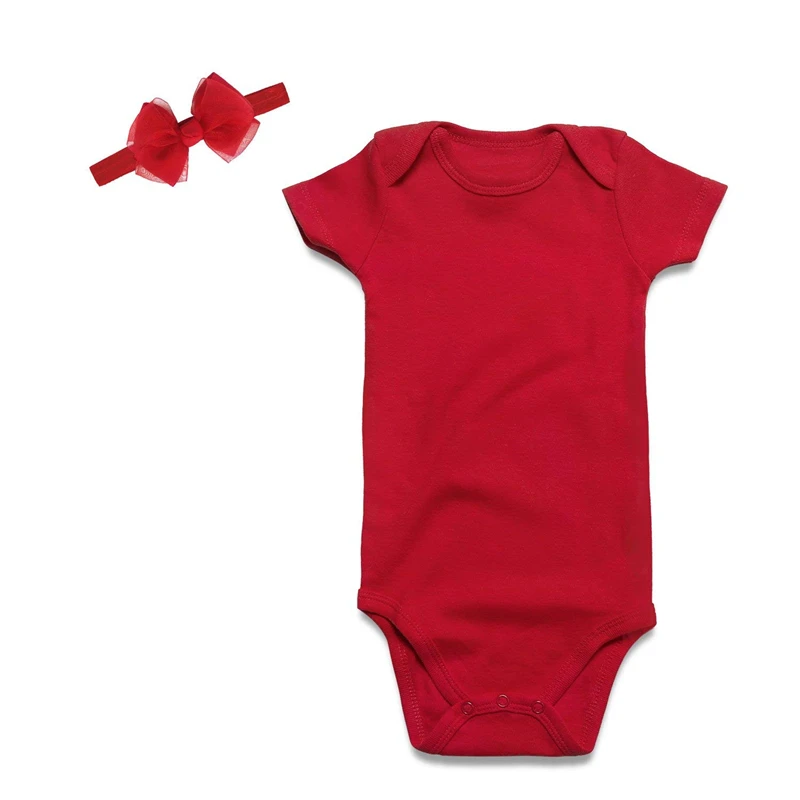 

2 PCS Red Baby Body Suit+Headband Newborn Girl Short Sleeve Rompers Toddler Infant Jumpsuit Baby Girl Clothes Fashion 0-24 Month