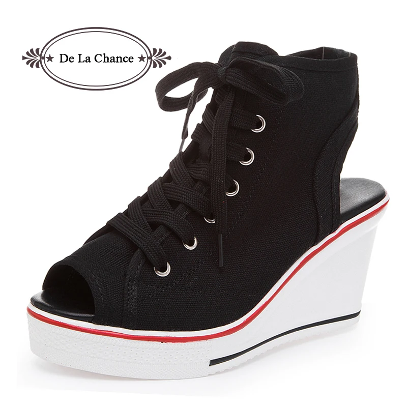 

2017 Spring Summer Wedge Boots Sandals Heels Women Casual Shoes Canvas High Top Shoes Sandals Women Platform Chaussure Femme