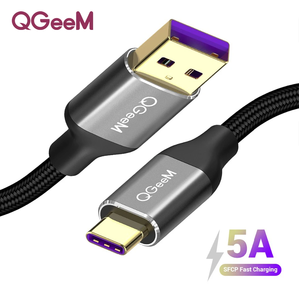 

QGEEM 5A USB Type C Cable for Huawei P20 Mate 20 Pro USB 3.1 Fast Charging USB C Data Cable Honor V10 Supercharge Type-C Cable